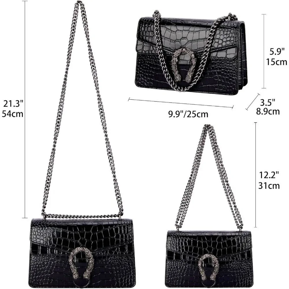 ⚡ Women's Black Snake Vegan Leather Print Casual Satchel Crossbody Handbag